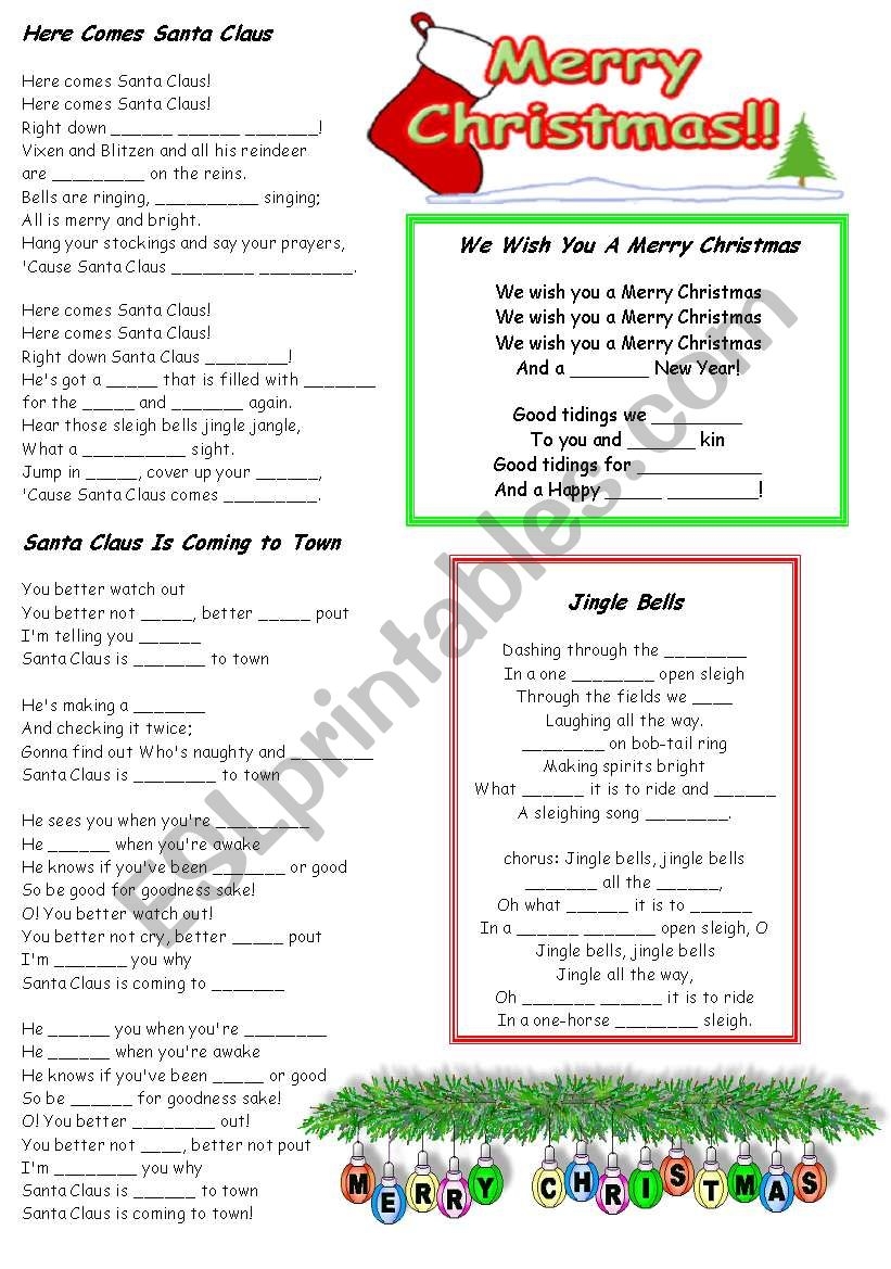 Fill In The Blank Christmas Songs Printable