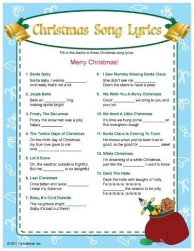Christmas Song Lyrics Fill in the Blanks Game I Bet This Would Bring 