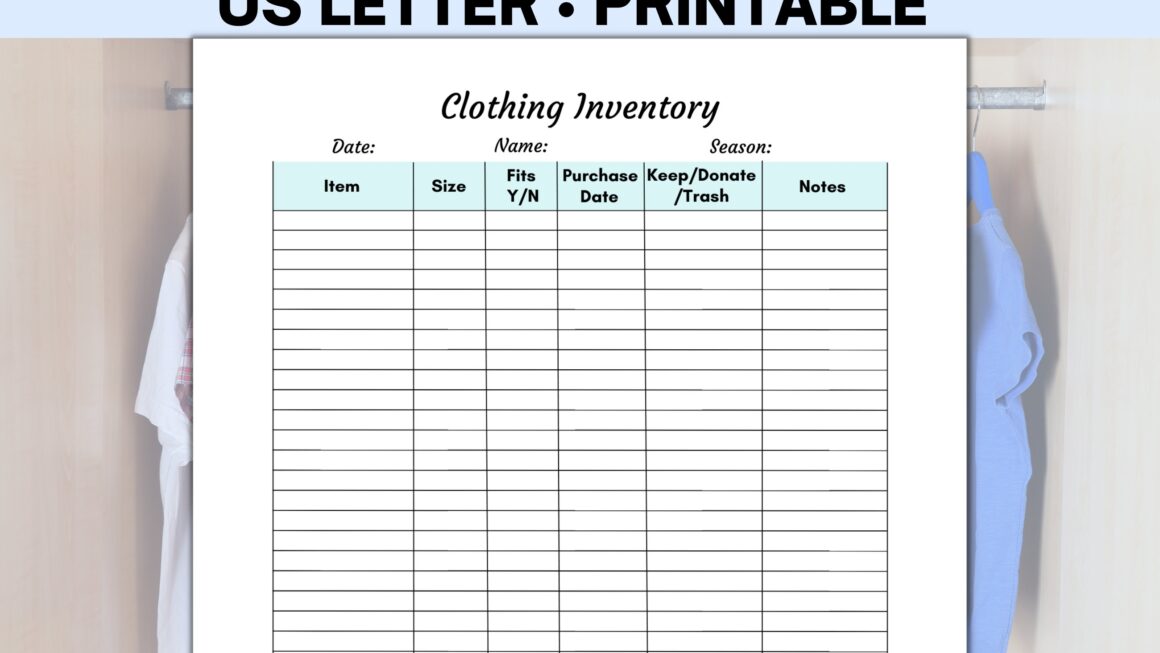 Clothing Inventory Sheet Printable Apparel Inventory And Clothing