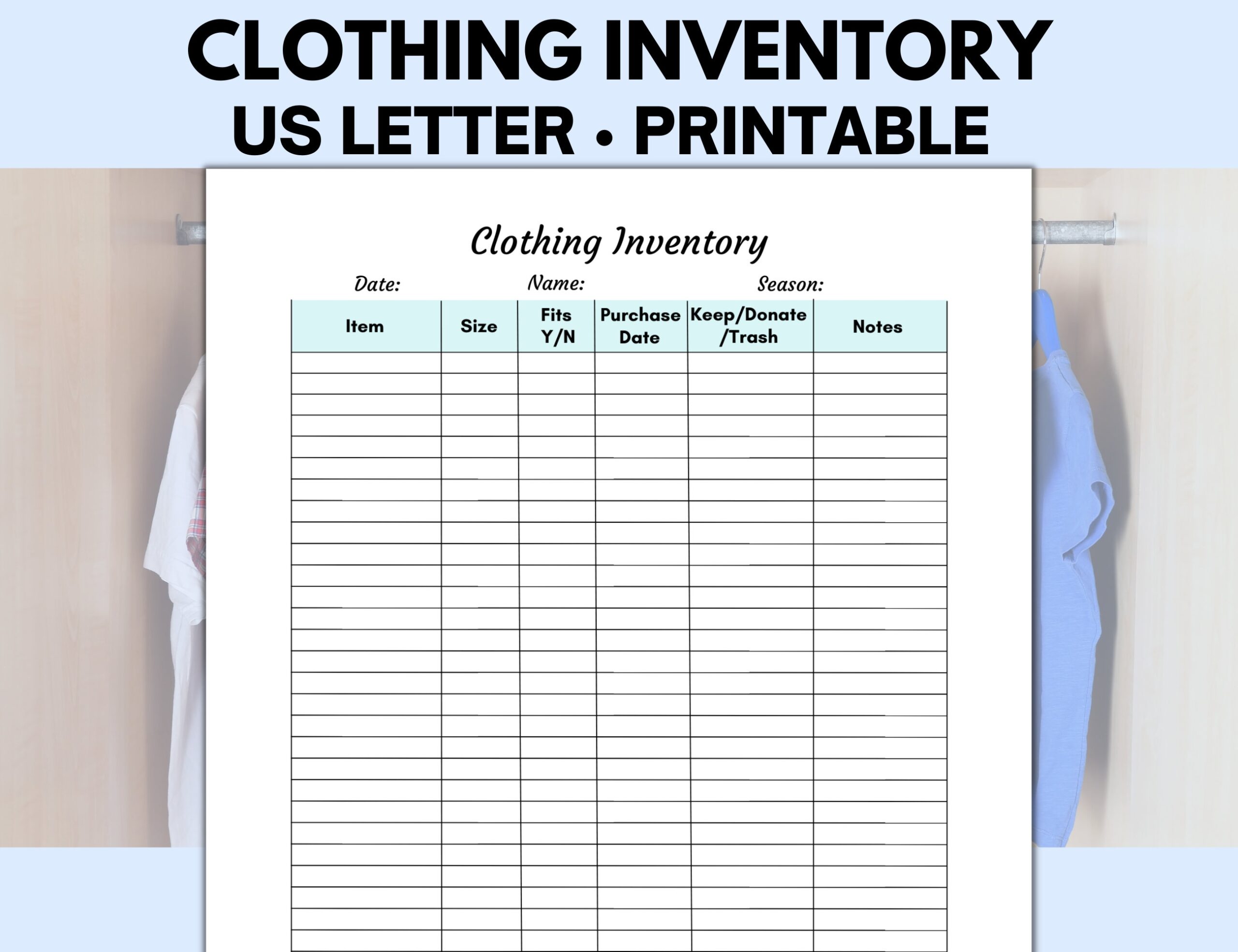 Clothing Inventory Sheet Printable Apparel Inventory And Clothing 