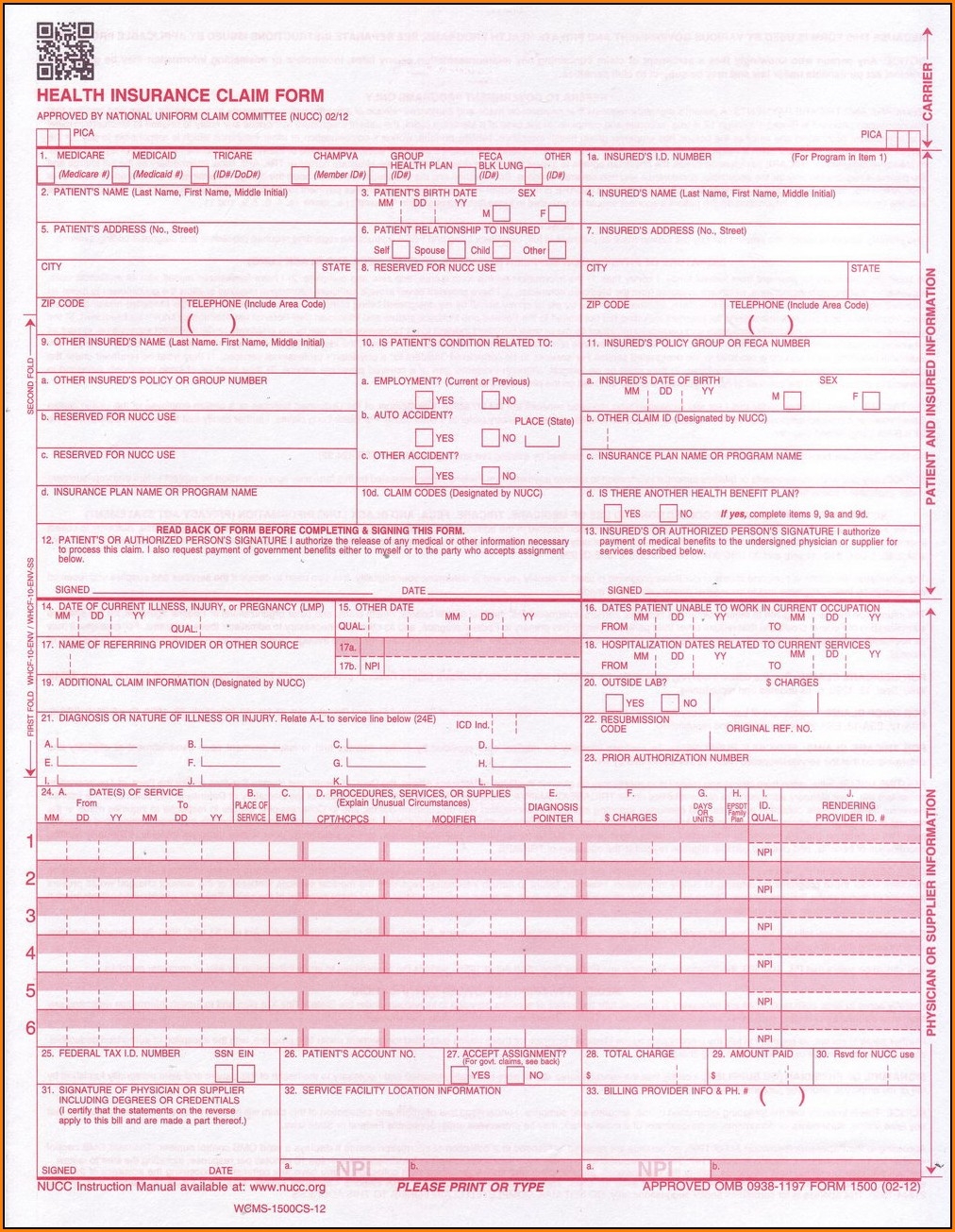 Blank Printable Cms 1500 Claim Form