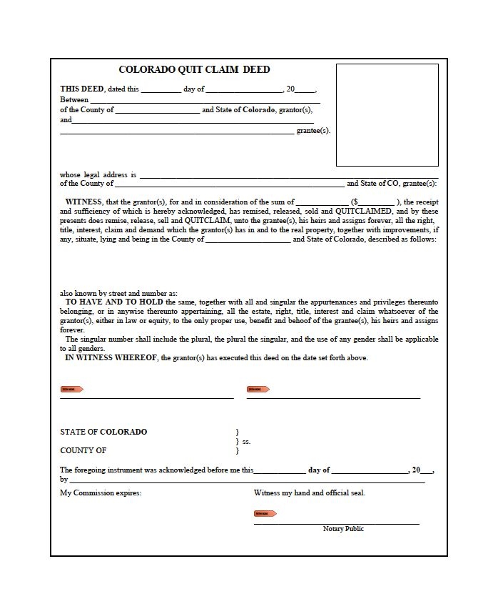 Free Blank Printable Quit Claim Deed Colorado Free Blank Printable Quit Claim Deed Colorado