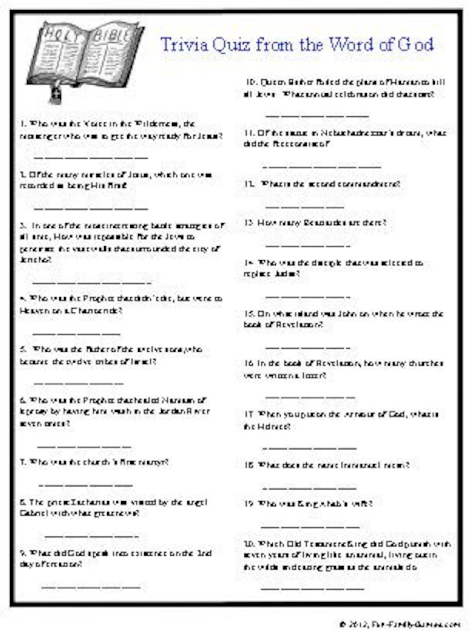 Printable Fill In The Blank Bible Trivia