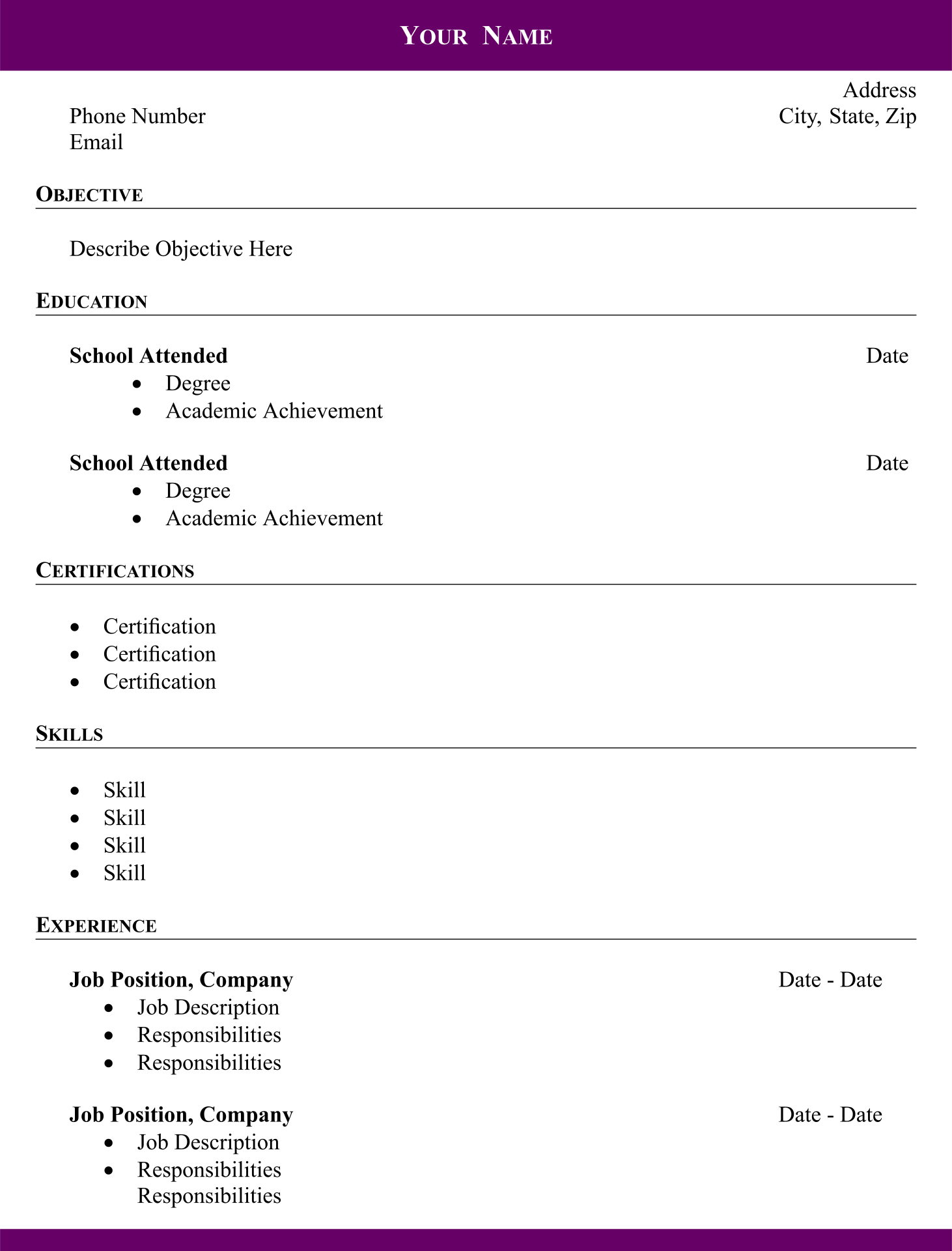 Completely Free Printable Resume Templates