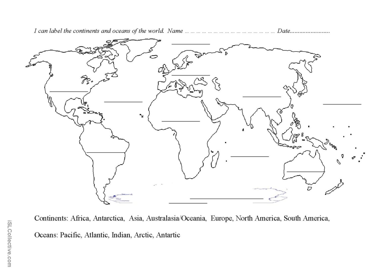 Printable Blank Map Of Continents And Oceans