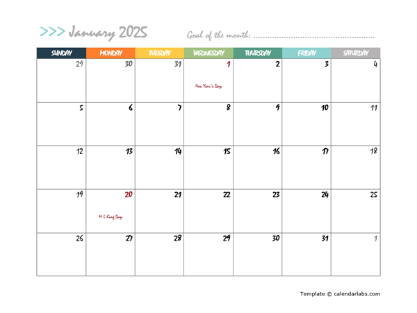 Free Printable Blank Calendar Design 2025