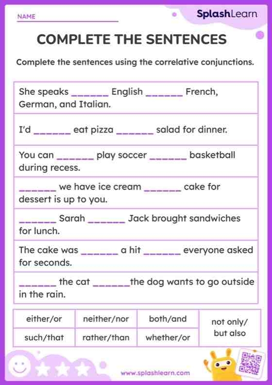 Correlative Conjunctions Complete The Sentences