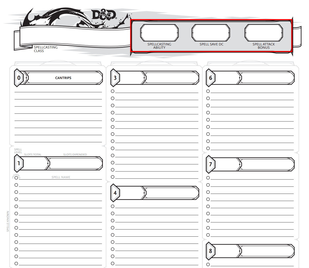 D And D Spell Sheets