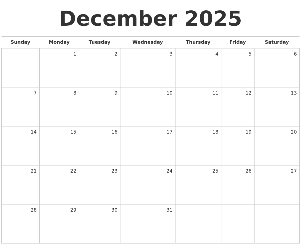 Dec Blank Calendar 2025 Henry D Fox Dec Blank Calendar 2025 Henry D Fox
