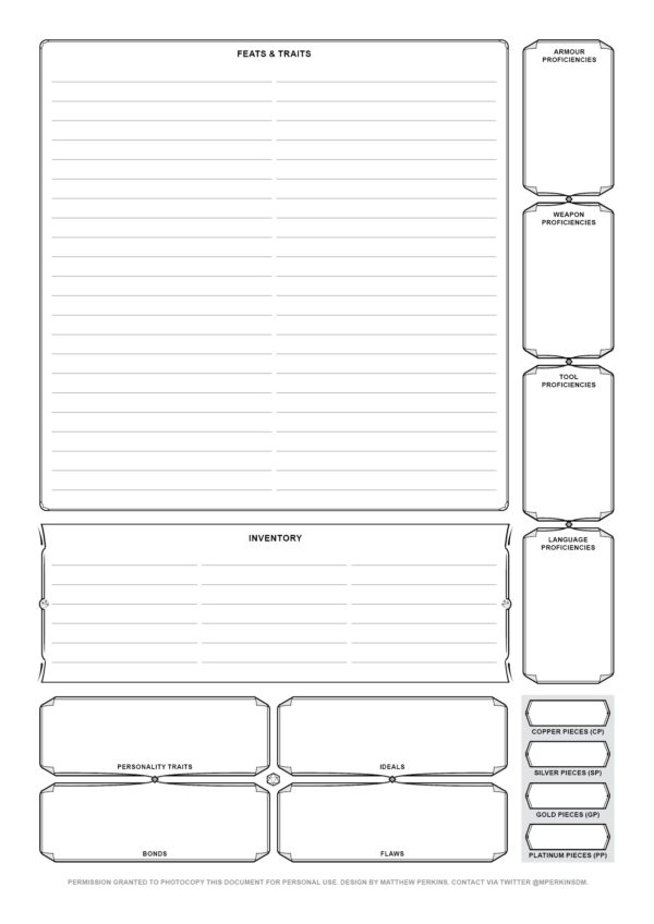 Printable Blank Dnd Character Sheets 5e Back