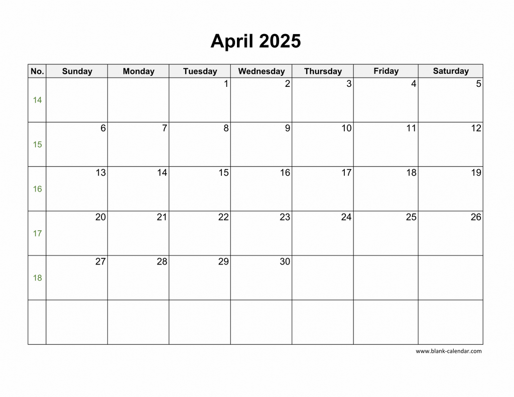 Download April 2025 Blank Calendar With US Holidays horizontal Download April 2025 Blank Calendar With US Holidays horizontal