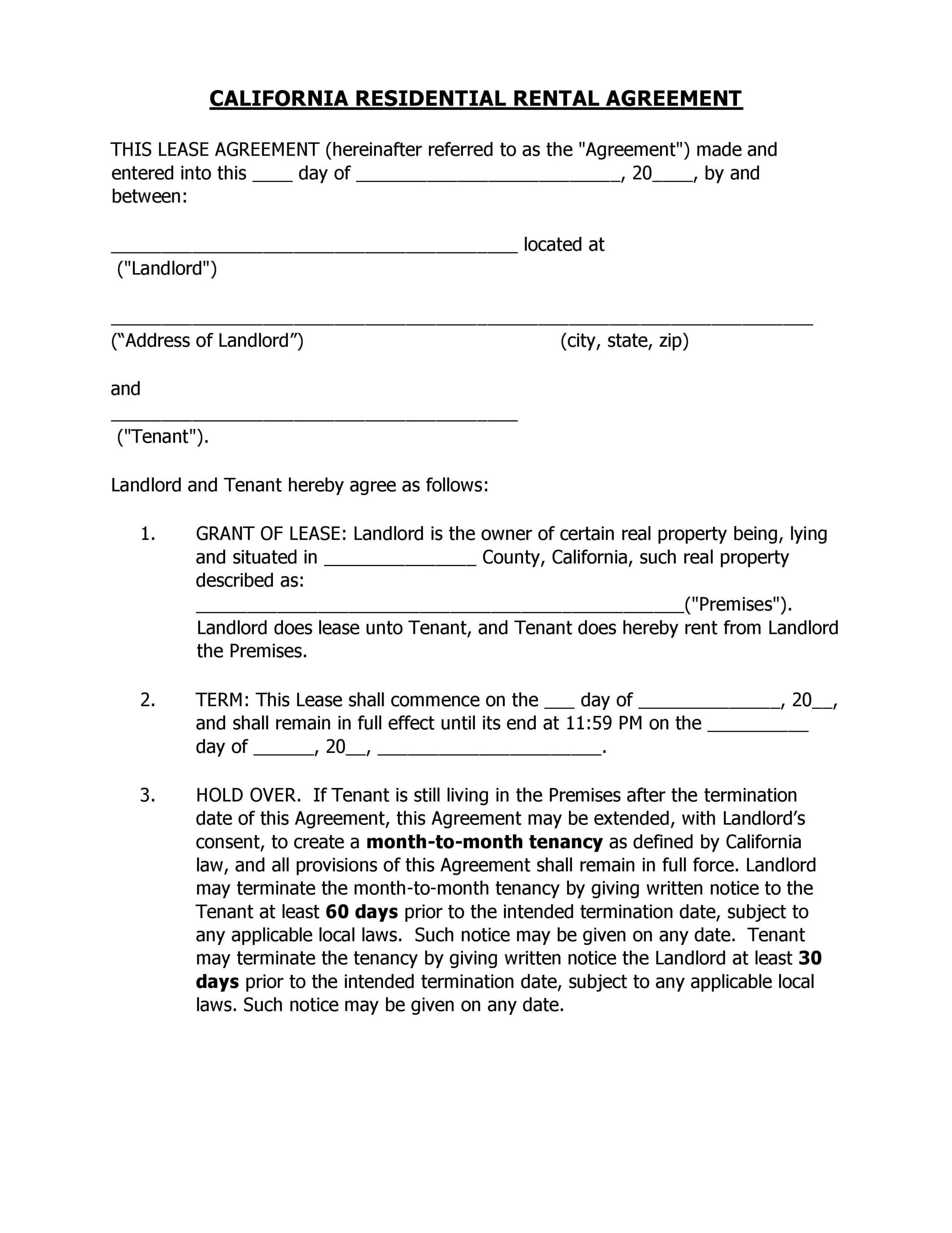 Download Free California Residential Rental Agreement Printable Lease Download Free California Residential Rental Agreement Printable Lease