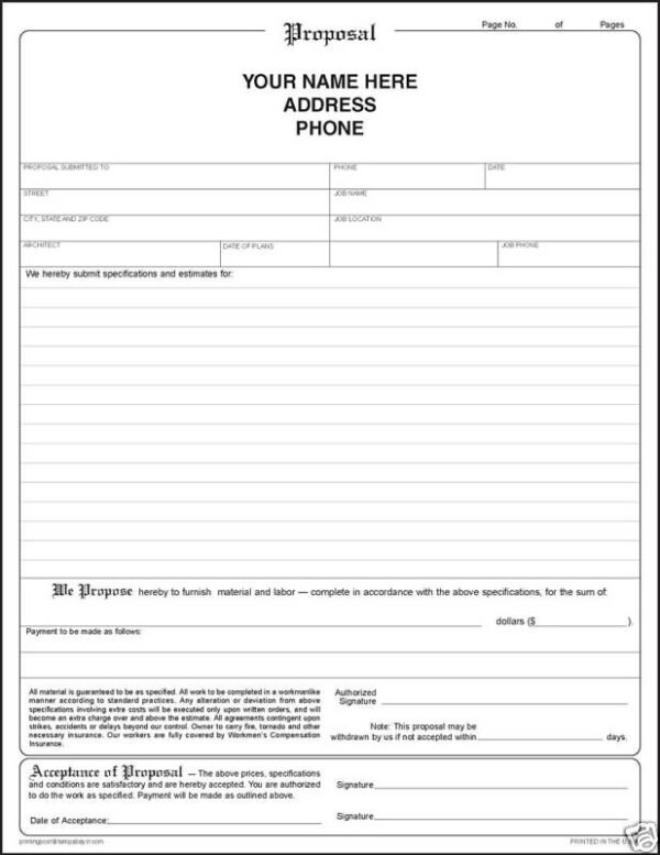 Fill In The Blank Bid Sheets Printable