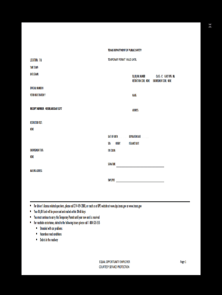 Downloadable Printable Blank Texas Temporary Paper Id Template Get 