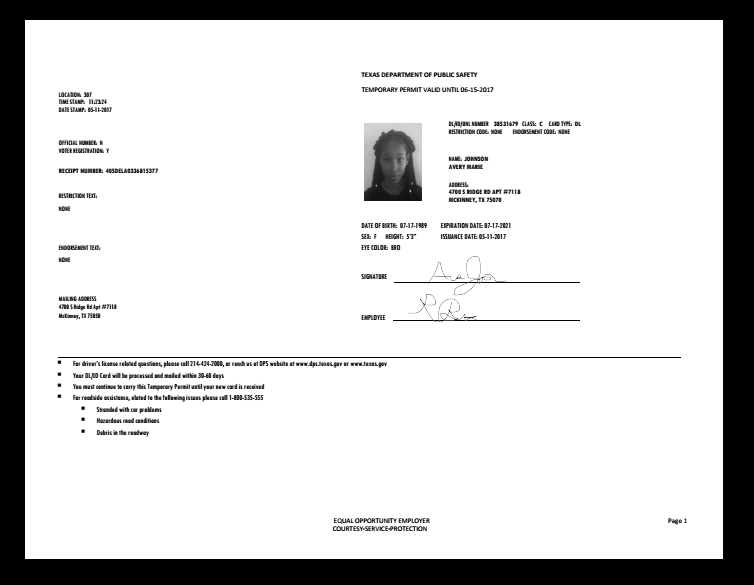 Downloadable Printable Blank Texas Temporary Paper Id Template