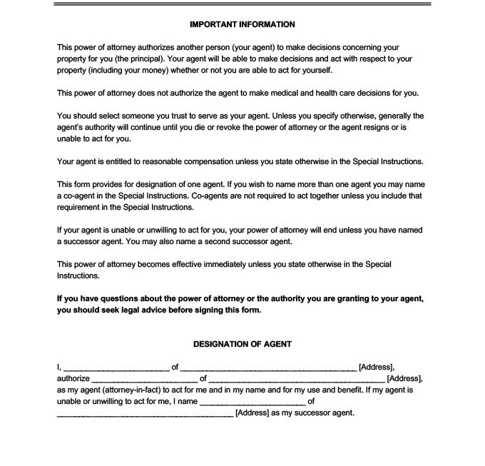 Durable Power Of Attorney Printable Blank Form Printable Forms Free
