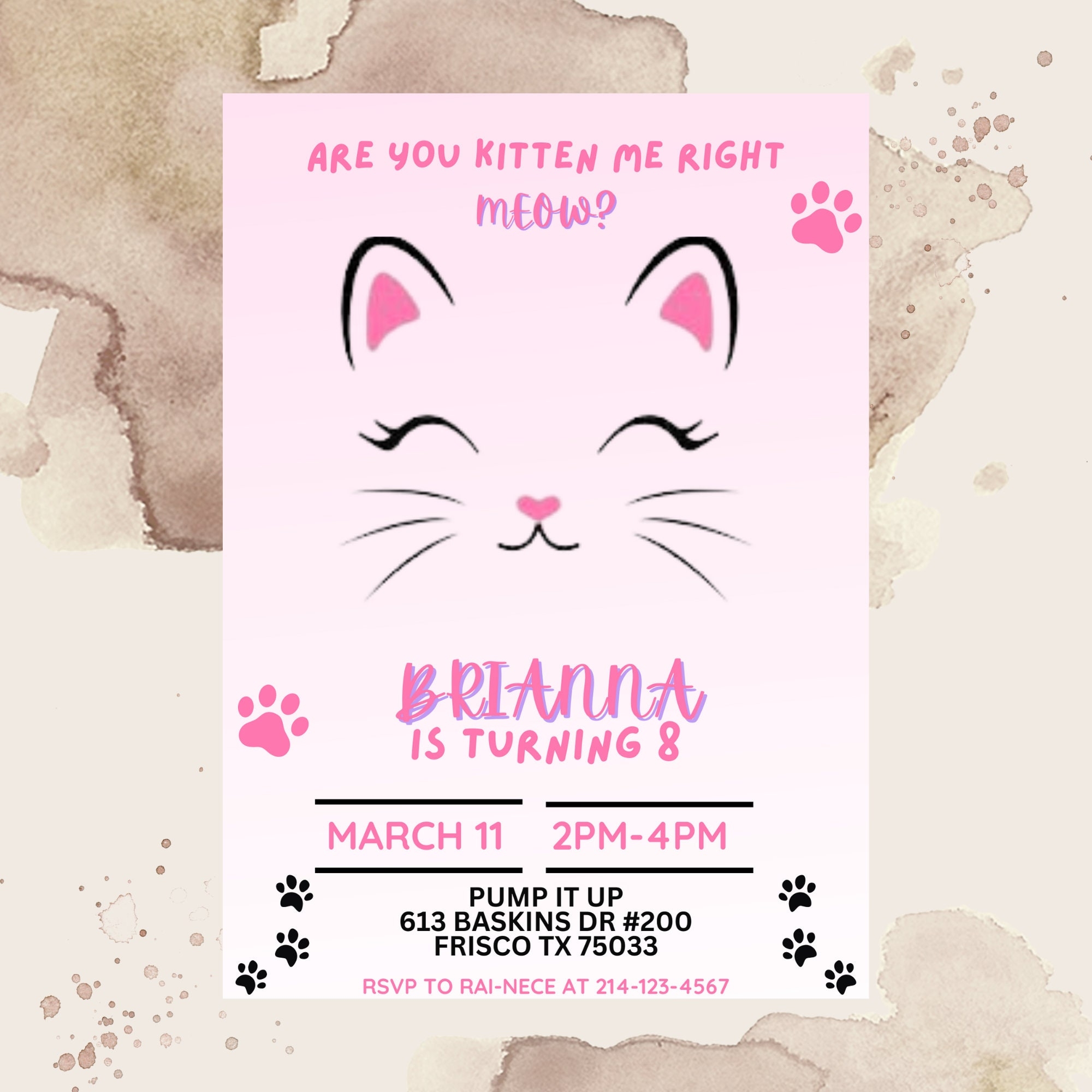 Editable Kitty Cat Birthday Invitation Template Printable Kitten Editable Kitty Cat Birthday Invitation Template Printable Kitten