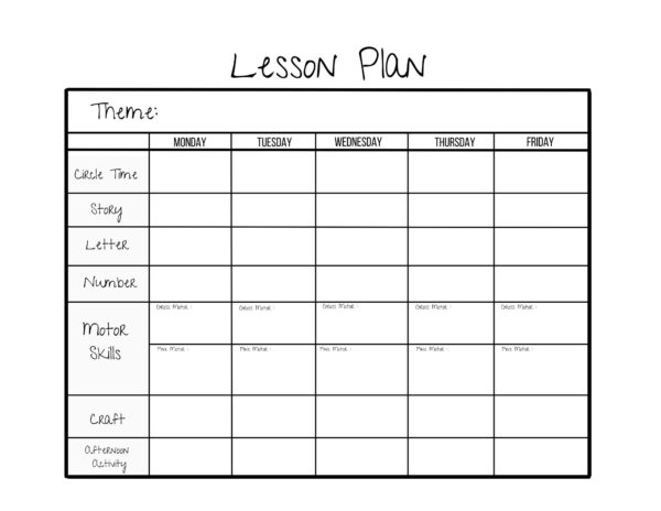 Preschool Printable Blank Template Curriculum Daily Schedule