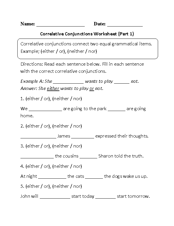 Englishlinx Conjunctions Worksheets