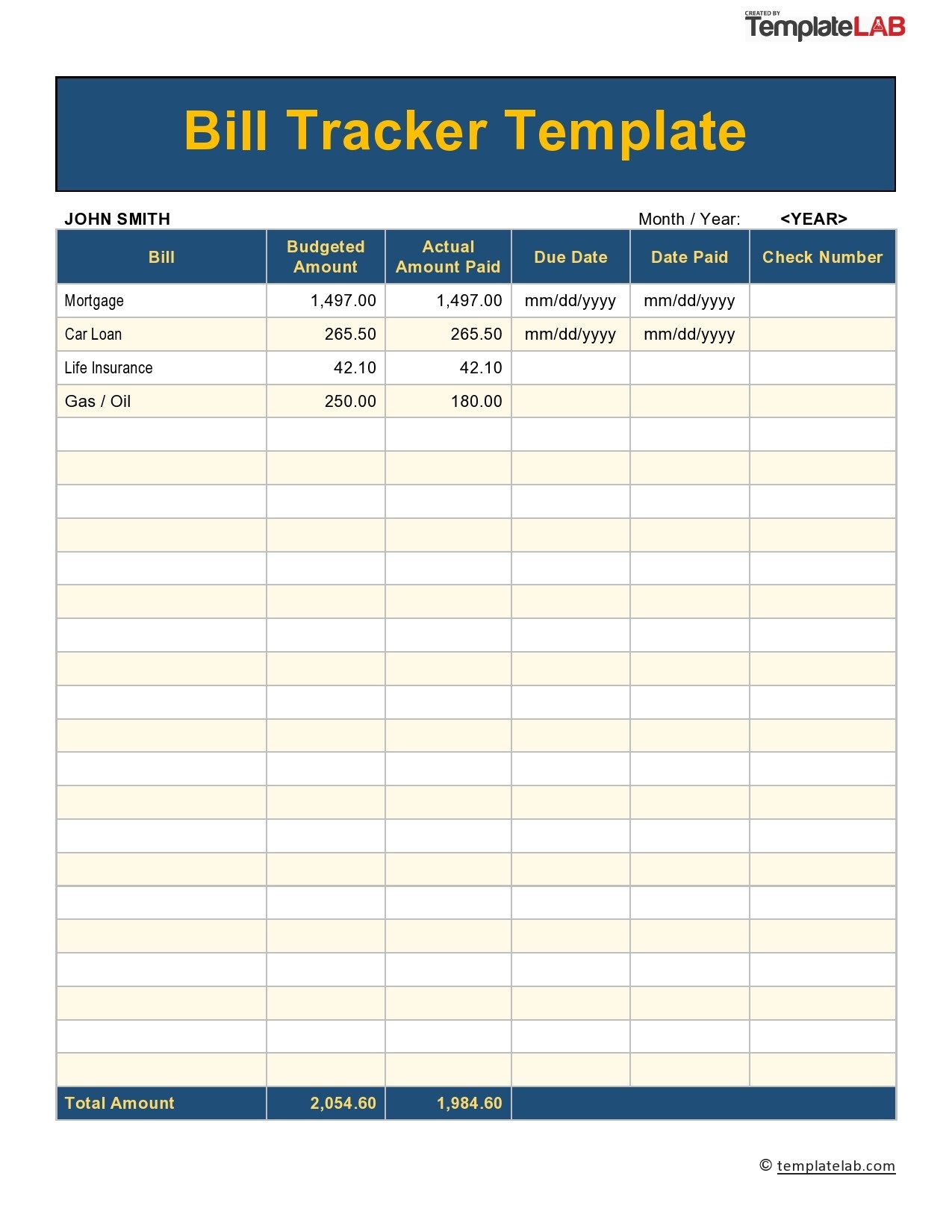 Excel Template For Bill Tracking Excel Template For Bill Tracking