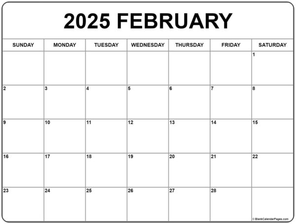 Blank February 2025 Calendar Free Printable