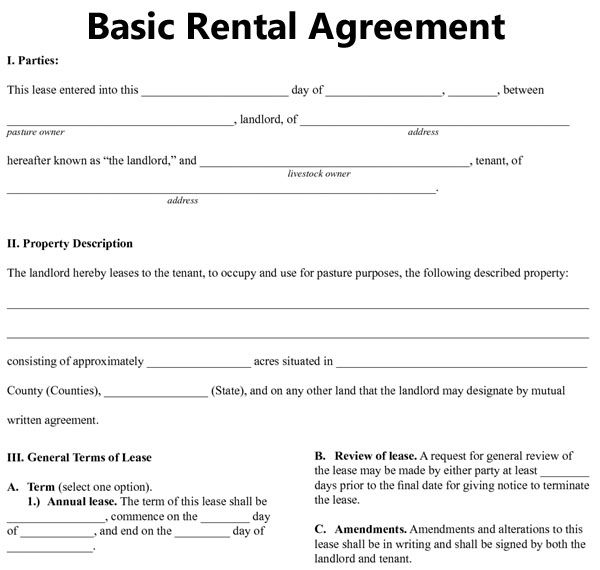Printable Basic Blank Residential Lease Agreement