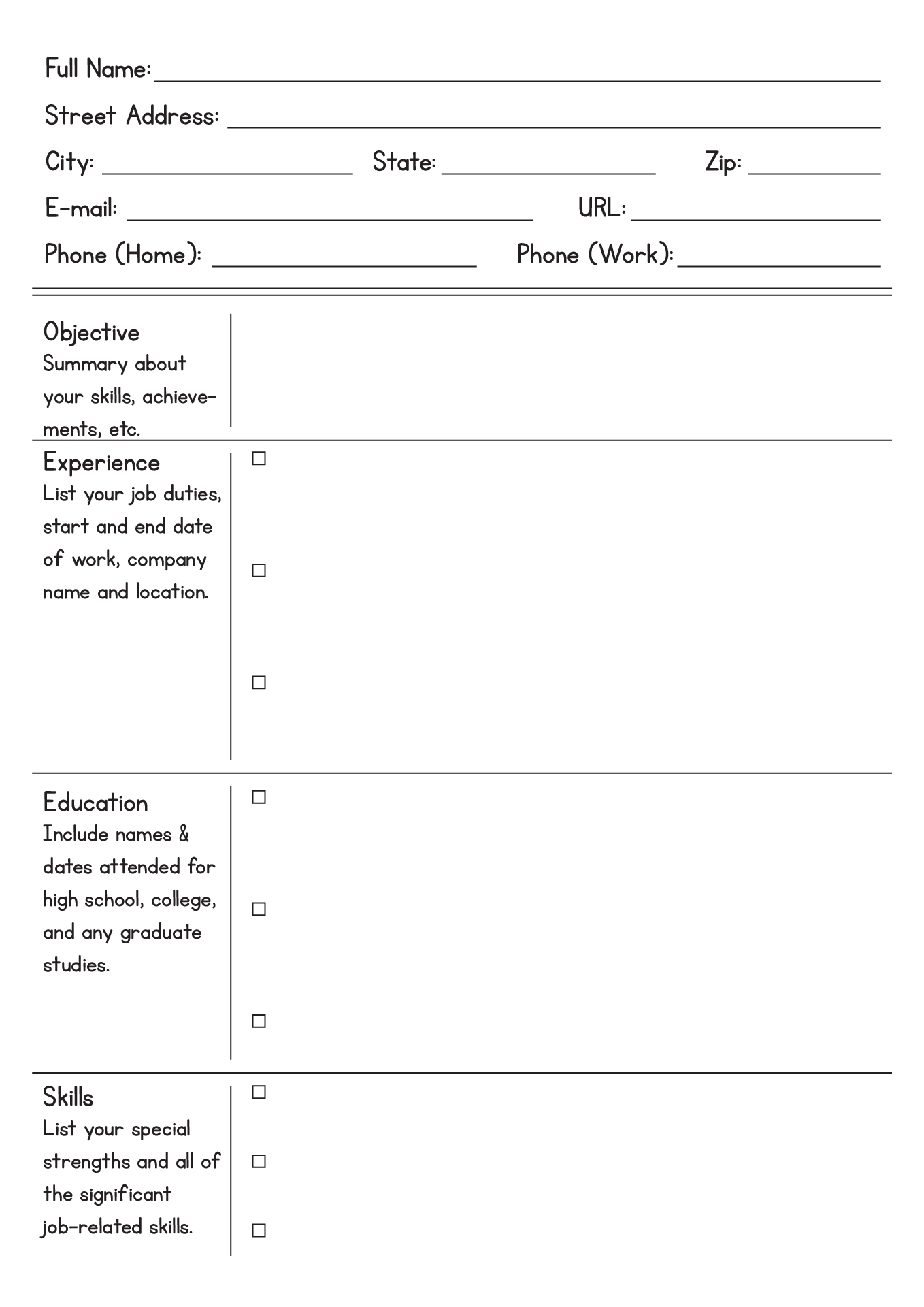 Fill In Blank Printable Resume Worksheet Fill In Blank Printable Resume Worksheet