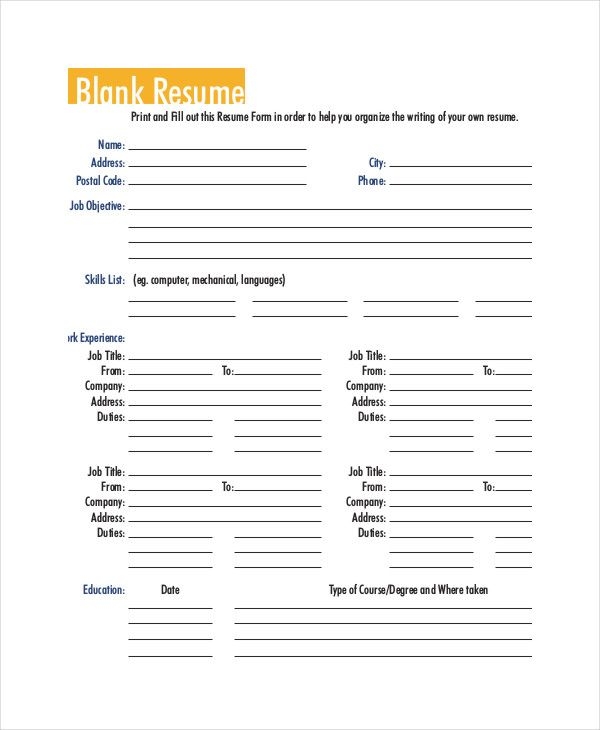 Fill In Blank Printable Resume Worksheet Fill In Blank Printable Resume Worksheet