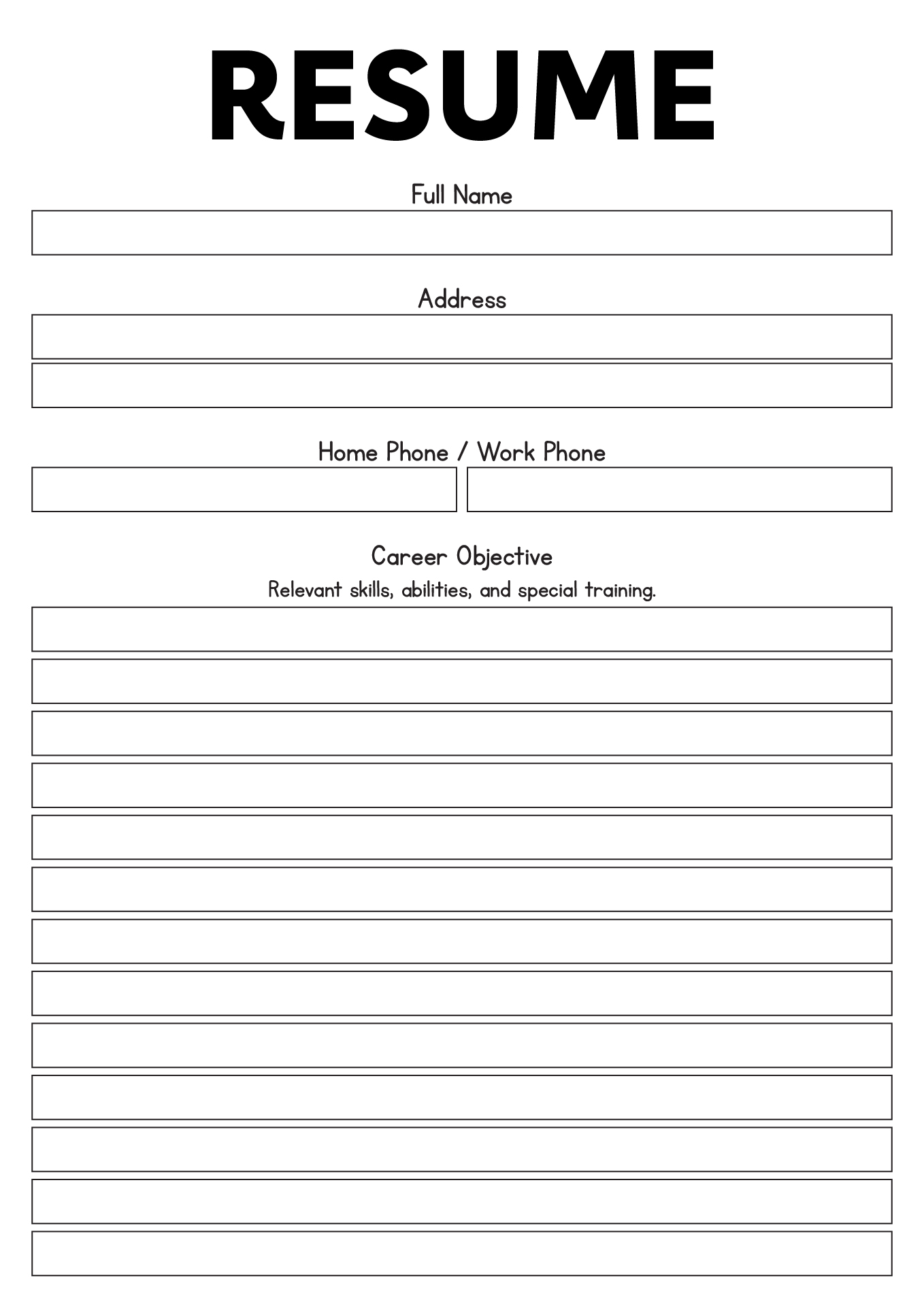 Fill In Blank Printable Resume Worksheet Fill In Blank Printable Resume Worksheet