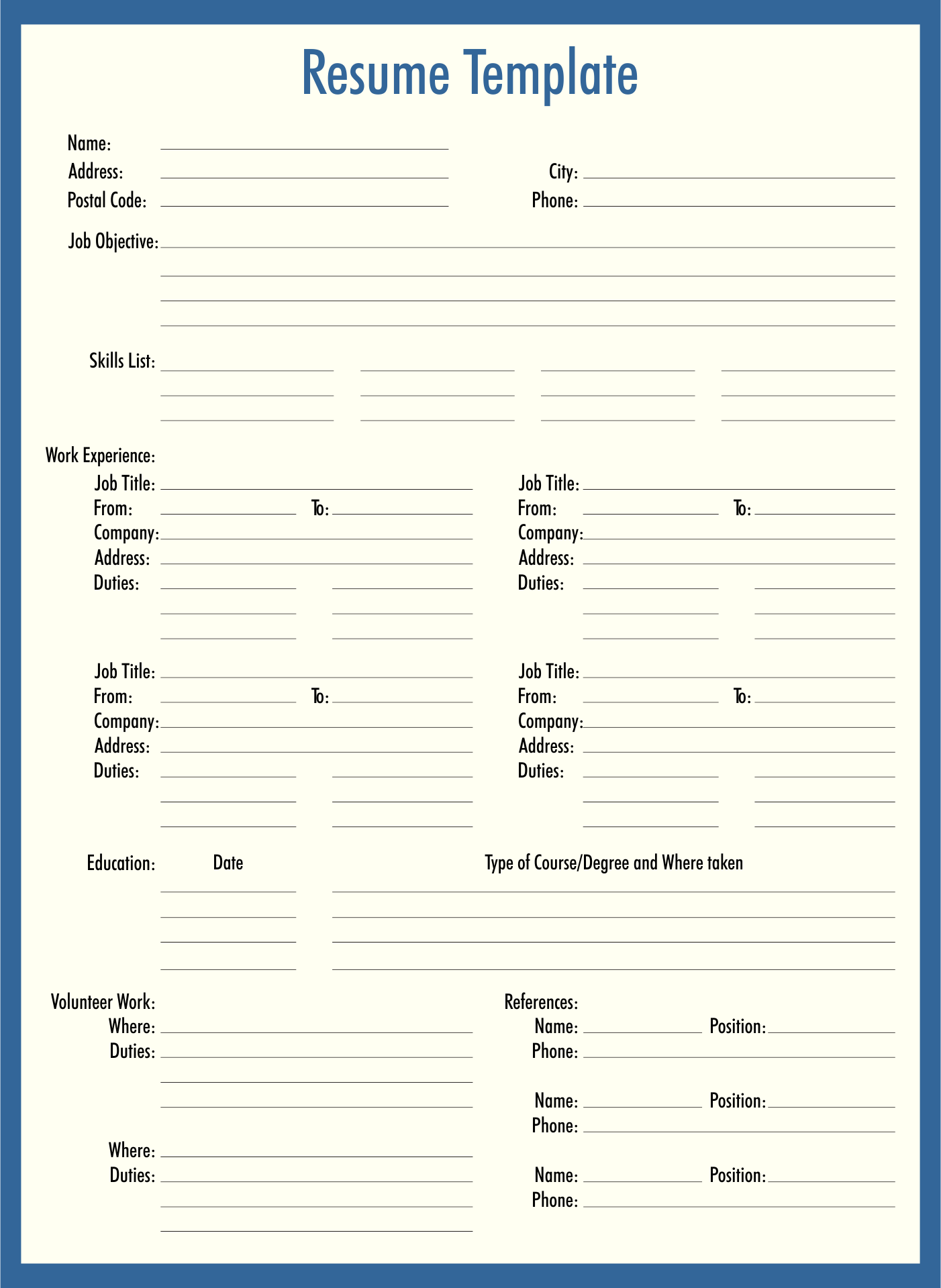 Fill In Blank Resume 10 Free PDF Printables Printablee Fill In Blank Resume 10 Free PDF Printables Printablee