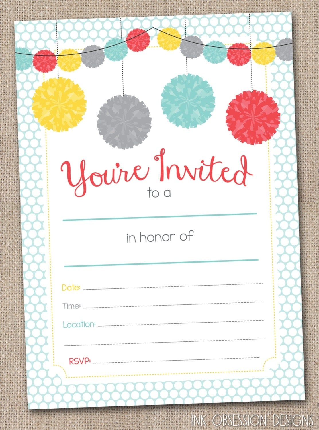 Fill In Printable Party Invitations Instant By InkObsessionDesigns Fill In Printable Party Invitations Instant By InkObsessionDesigns