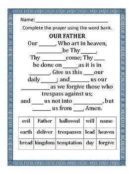 Fill In The Blank Prayers Our Father Prayer Prayers For Children Fill In The Blank Prayers Our Father Prayer Prayers For Children