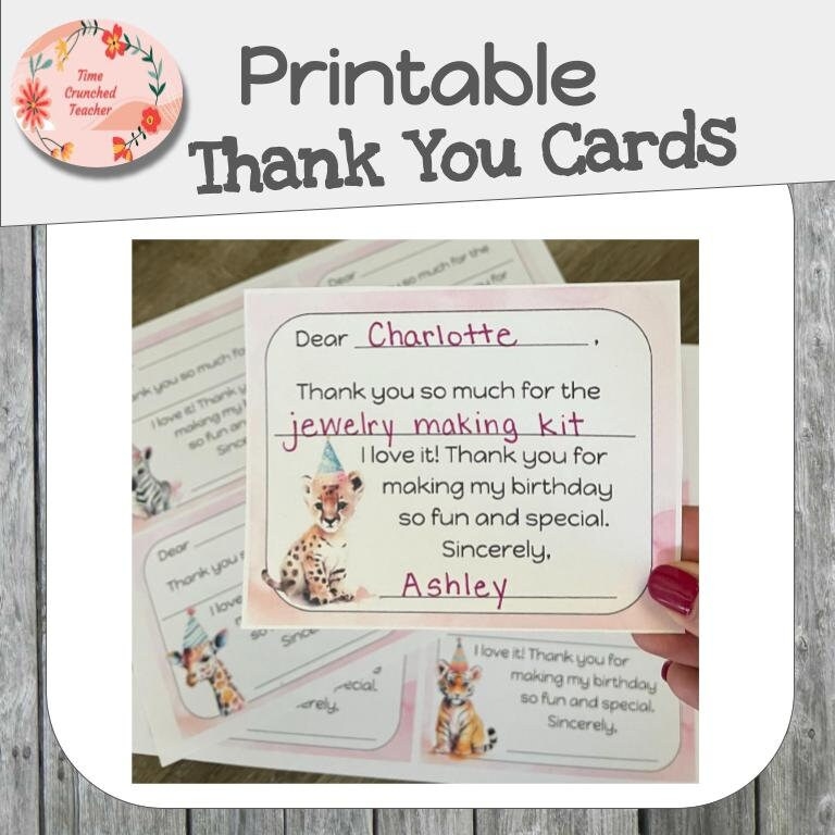 Fill In The Blank Printable Thank You Cards 8 Adorable Designs Etsy