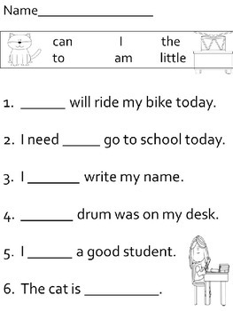 Kindergarten Fill In The Blank Sentence Printable