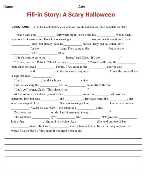 Free Printable Fill In The Blank Stories