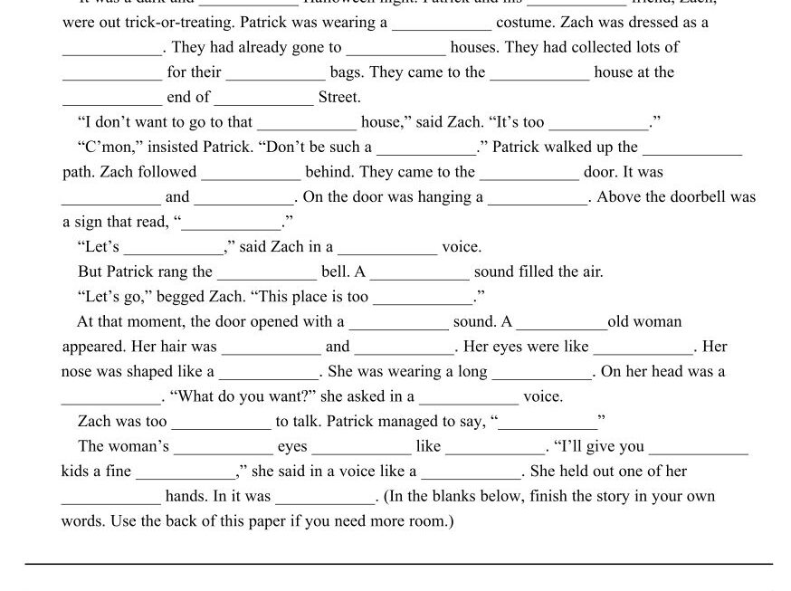 Fill In The Blank Story Worksheets