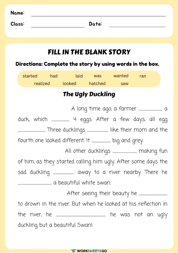 Fill In The Blank Story Worksheets WorksheetsGO
