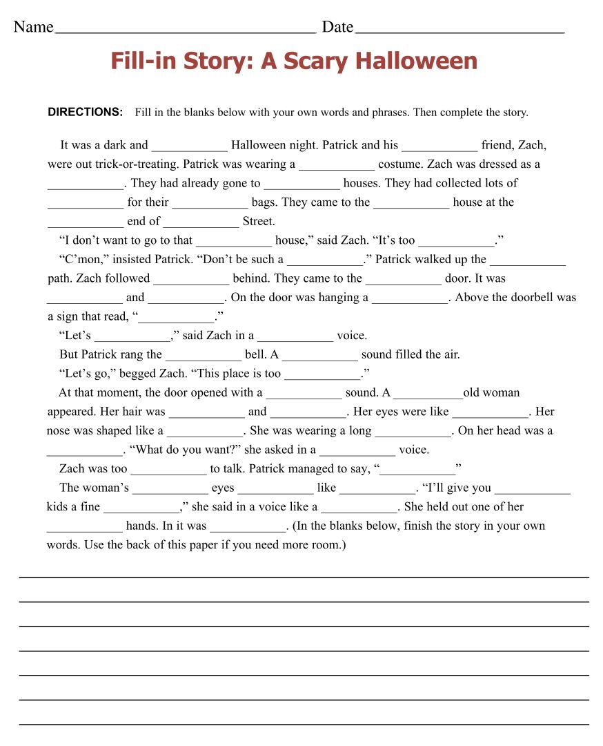 Fill In The Blank Story Worksheets