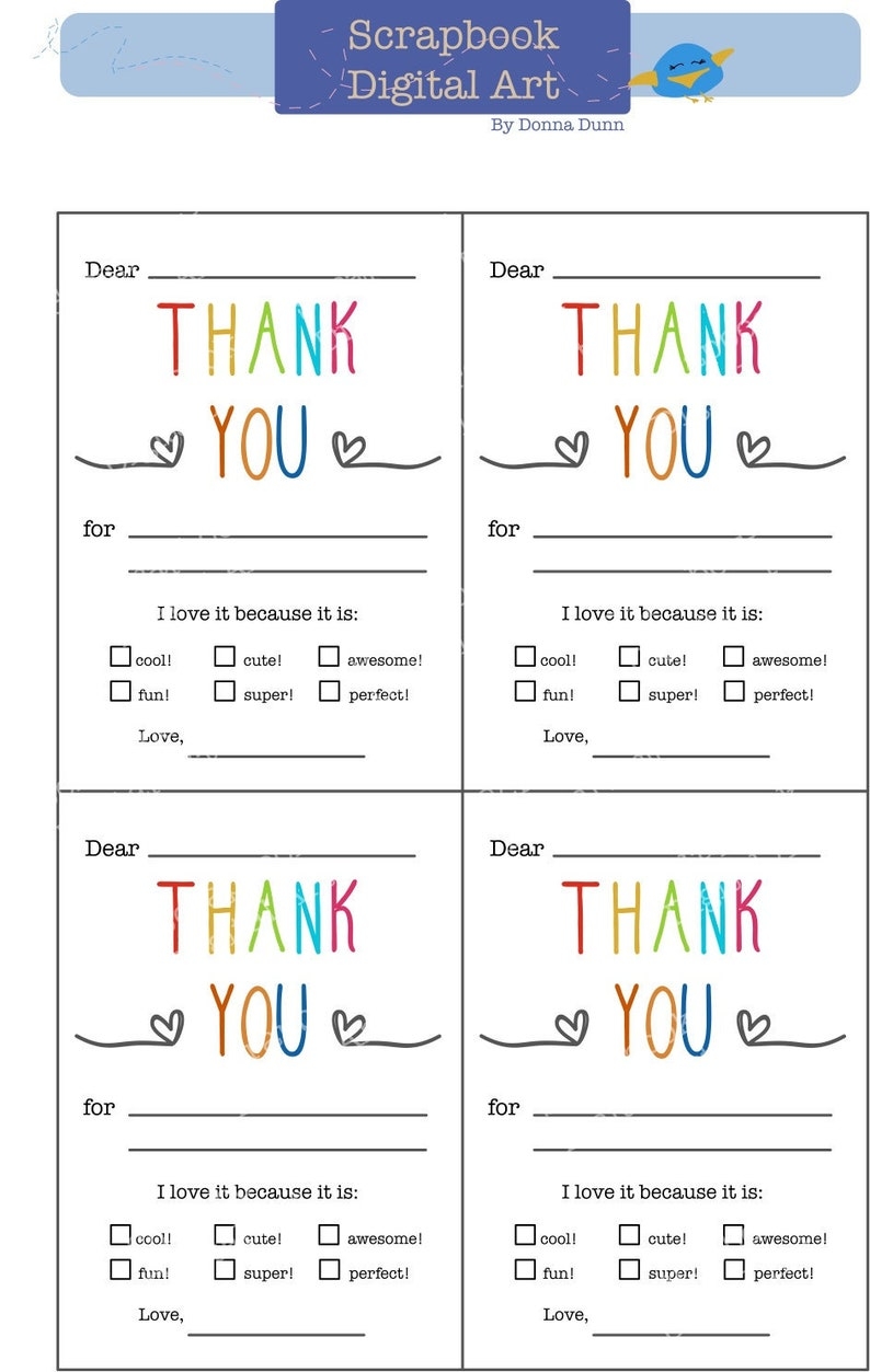 Fill In The Blank Thank You Cards Printable Thank You Card Etsy 