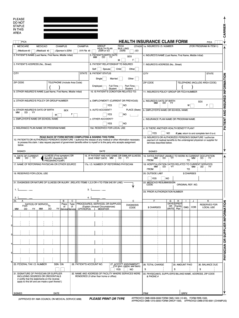 Fillable Pdf Cms 1500 Form Printable Forms Free Online