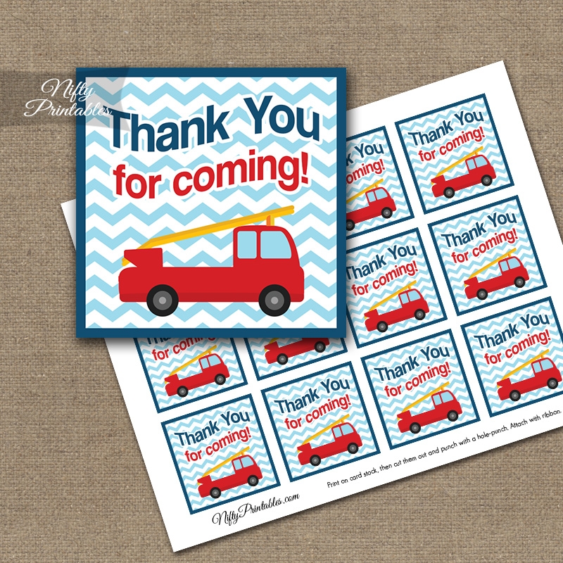 Fire Truck Birthday Thank You Favor Tags Nifty Printables