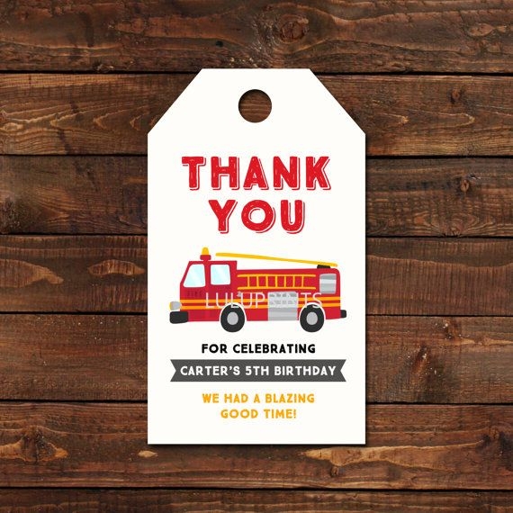 Fireman Birthday Favor Tags PRINTABLE Firetruck Favor Tags Kids 
