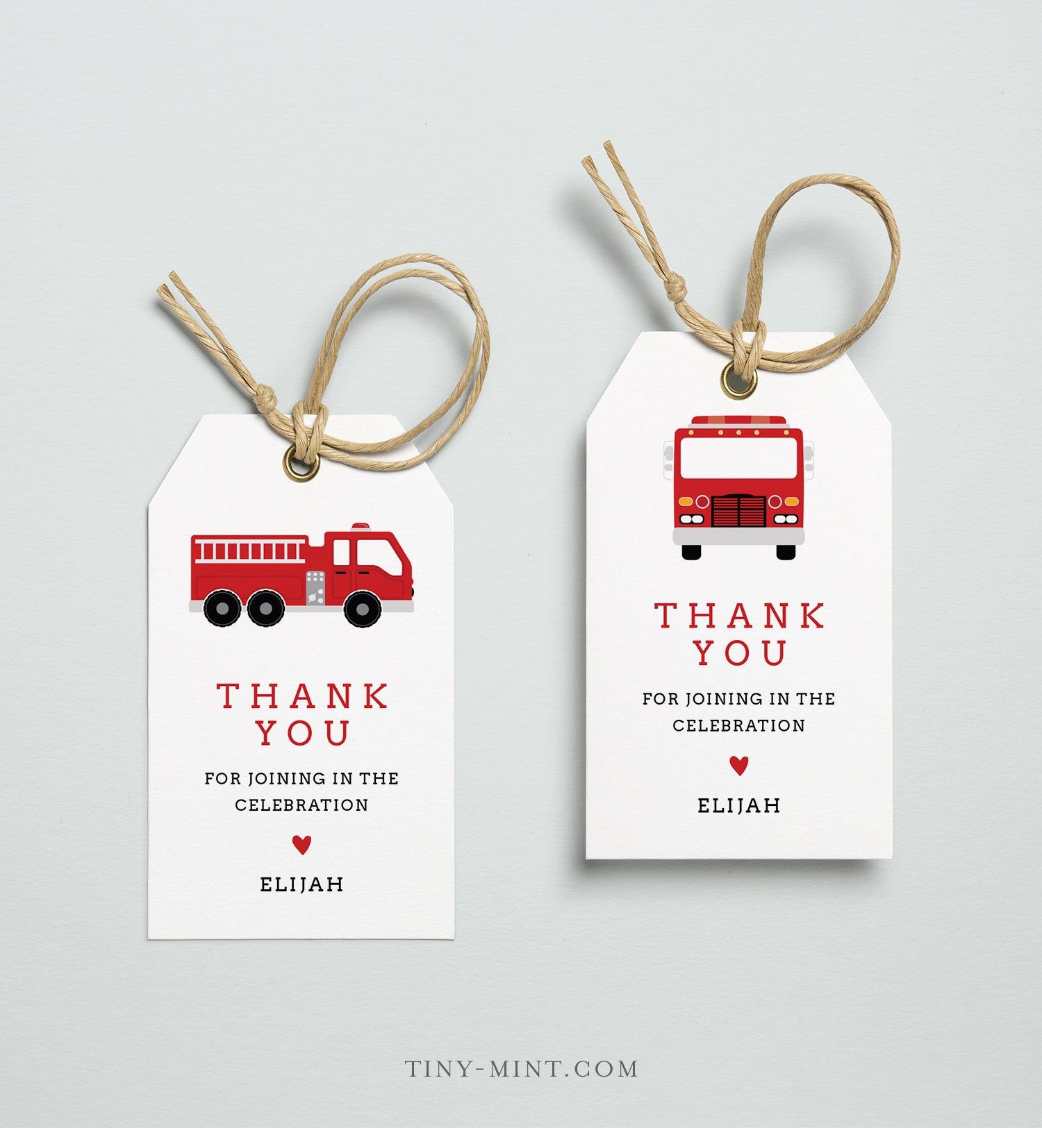 Firetruck Favor Tag Template Fireman Birthday Party Thank You Tag 