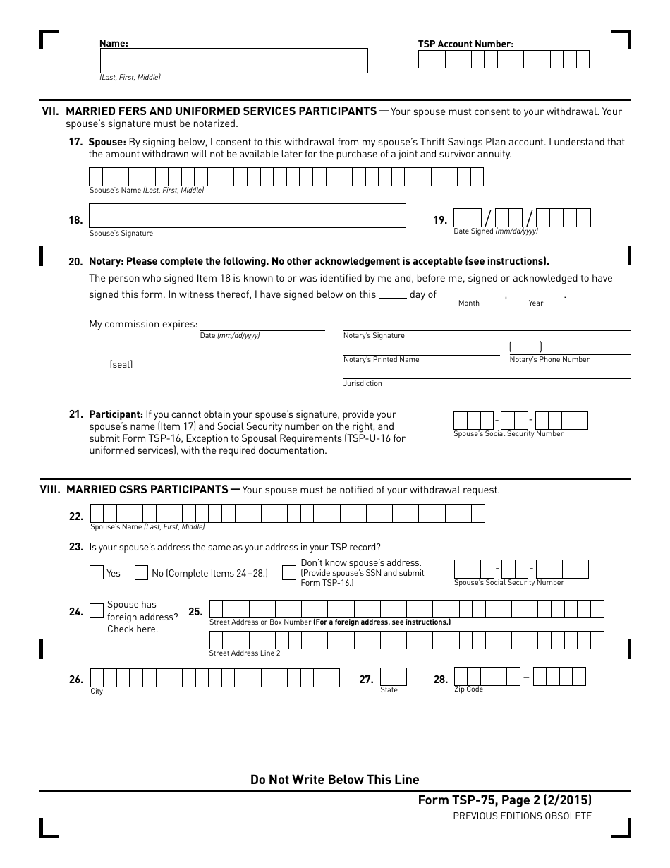 Form TSP 75 Fill Out Sign Online And Download Fillable PDF Form TSP 75 Fill Out Sign Online And Download Fillable PDF