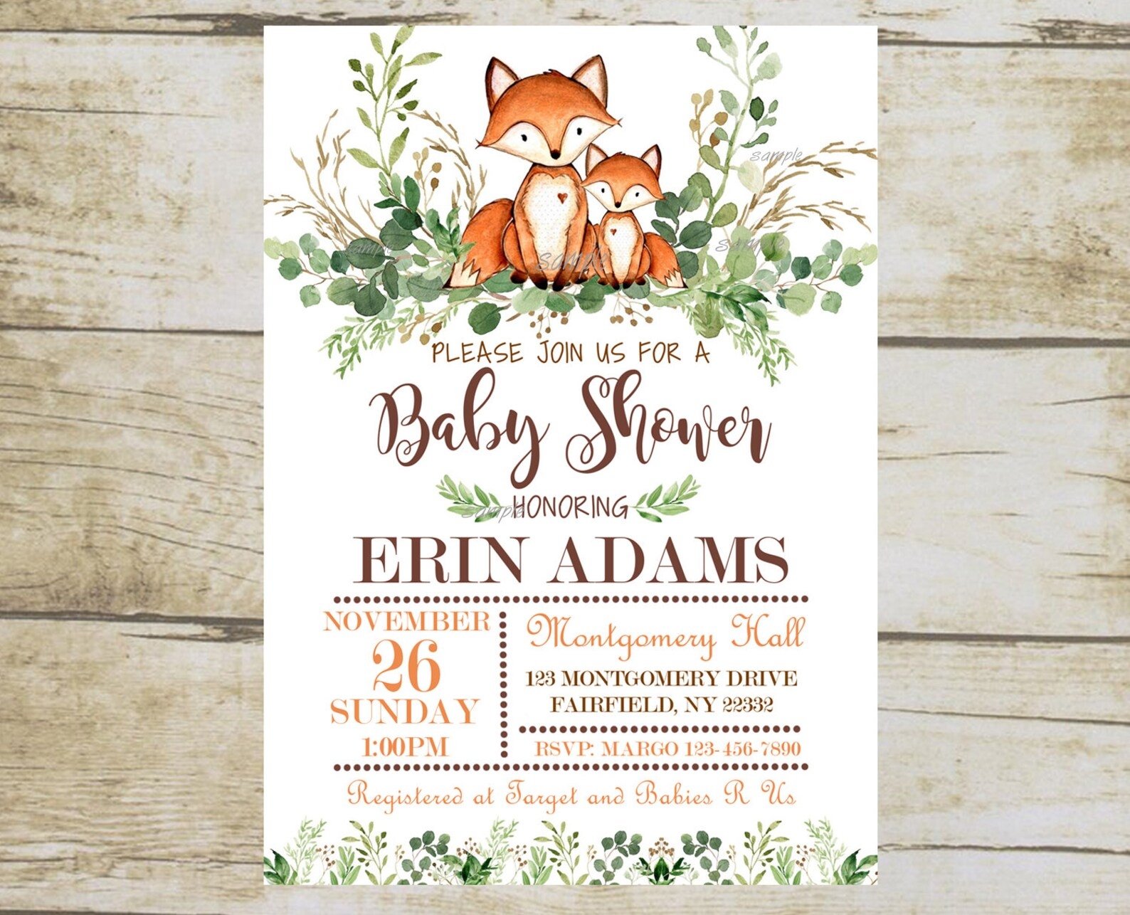 Fox Baby Shower Invitation Set Editable Invitation Template Etsy
