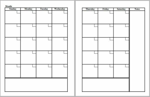 Blank Month On Two Pages Free Printable