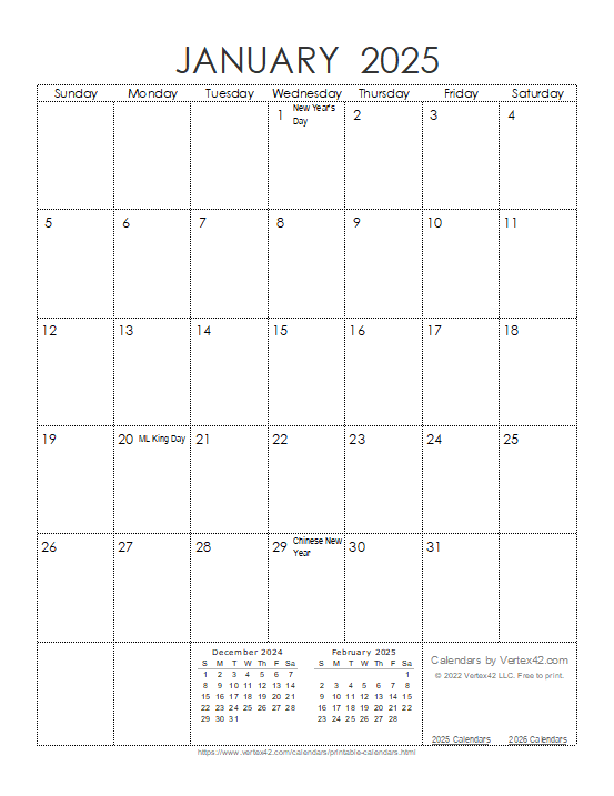 Free Blank Printable Calendar 2025 With Holidays Free Blank Printable Calendar 2025 With Holidays