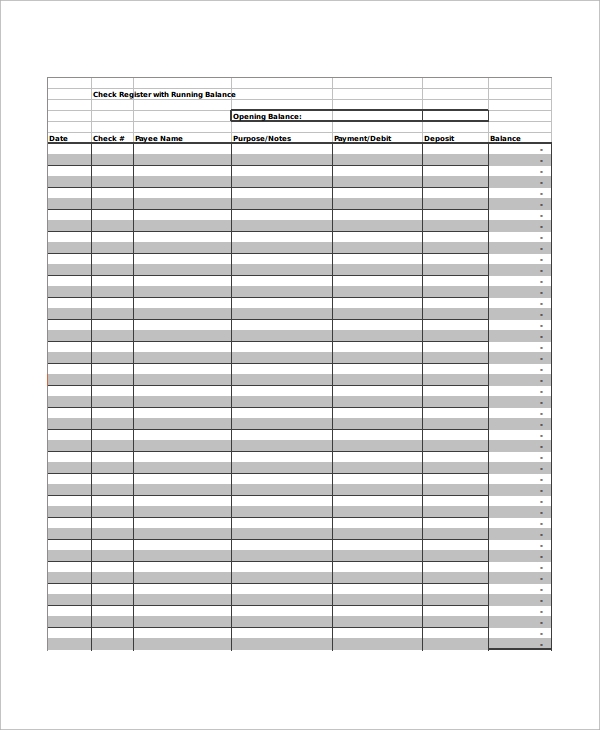 FREE 8 Sample Check Register Templates In MS Word Excel PDF