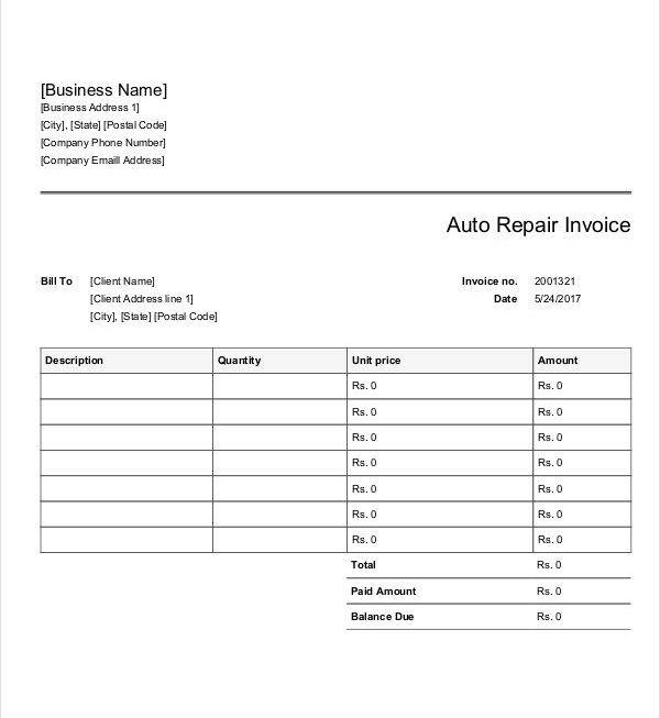 FREE 9 Auto Repair Invoice Templates In MS Word PDF Excel