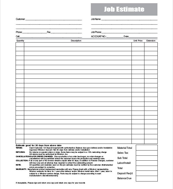 FREE 9 Sample Estimate Forms In PDF MS Word